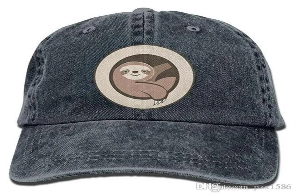 pzx Unisex Adult Lazy Cartoon Sloth Circle Dyed Washed Cotton Denim Baseball Cap Hat244498492581990799