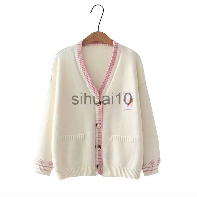 Maglioni da donna Cartoon Ricamo Coniglio Maglione da donna Cardigan Y2K Top Autunno Maglieria allentata Giacche Donna Casual Cardigan lavorato a maglia 2023 J231211