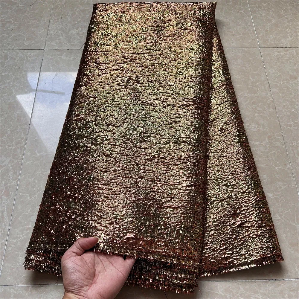 Tissu et couture africain 5 mètres de tissus de dentelle brodés de mode pour les femmes robes de bal Tulle violet brocart nigérian Jacquard 231211