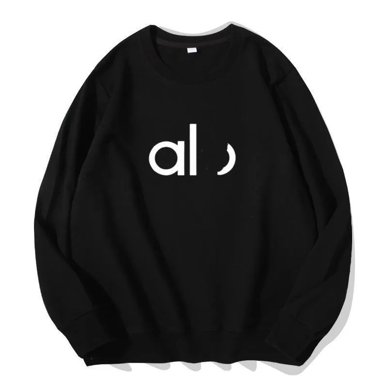 Al Women Yoga Outfit Hoodies Sweatshirts Jumpers Letter Långärmning Pullover Casual Cotton Sportswear Crewneck Hoody Fitness Workout Crew Neck Blus Gym Bra bra