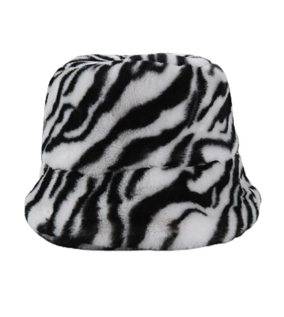 Chapeaux à large bord femmes Vintage léopard zèbre imprimé seau chapeau hiver peluche peluche pêcheur casquette XX9D1967492