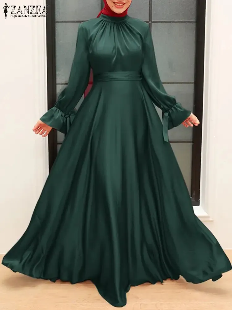 ZANZEA Women's Satin Abaya Maxi Dress | Long Sleeve Solid Dubai Kaftan  Muslim Sundress from Dhgate Plus size Dresses - price 52.75