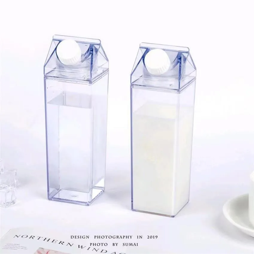 US WAREHOUSE 17oz 500ml Bouteille de lait Gobelet d'eau Boîte de stockage de lait Transparent Carré Haute Capacité Tasse En Plastique Café Boisson Tasse O247g