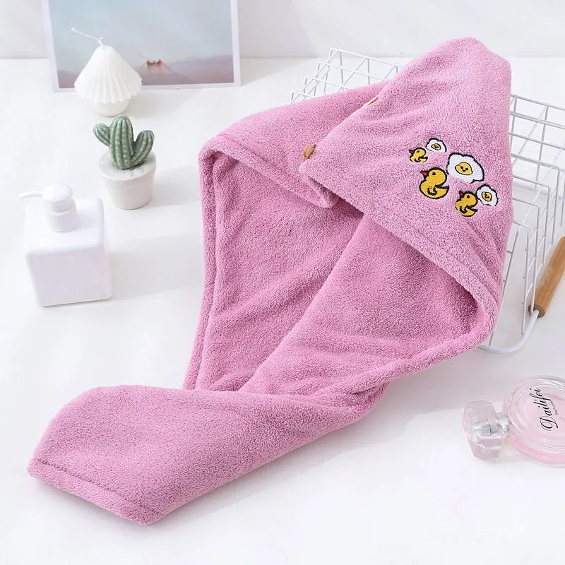 Thickened Coral Velvet Hair Towel Fast Drying Hair Towel Super Absorbent Quick Dry Towel for Women Microfiber Hair Drying Cap with Button