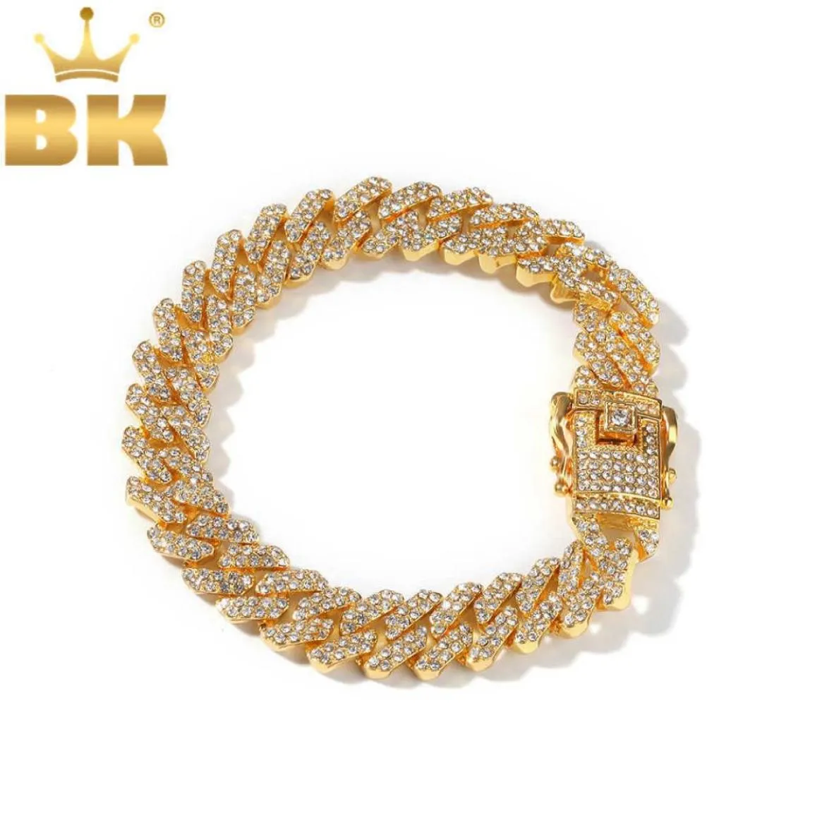 Bling King 12 мм Bling Slink Miami кубинские браслеты золотой цвет полного льда со стразами хип -хоп мужские браслеты модные украшения H09039760008