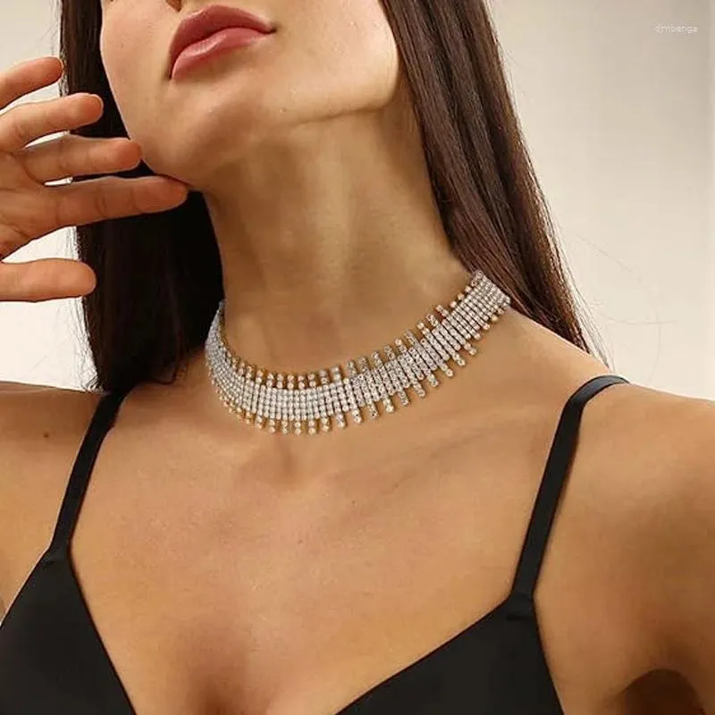 Choker Sparkly Rhinestone Tennis Chain Necklace For Women Statement Multi Layer Crystal Collar Neck smycken