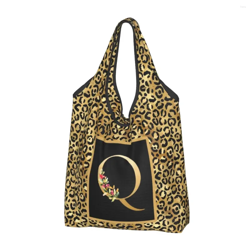 Shopping Bags Cute Leopard Pattern Letter Tote Bag Portable Groceries Shoulder Shopper