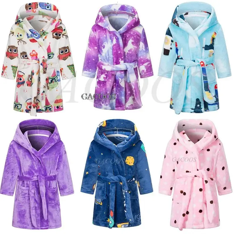 Handlingar Robes Children Bath Flanell Winter Kids Sleepwear Robe Infant Pijamas Nightgown For Boys Girls Pyjamas 2 12 Years Baby Clothes 231211