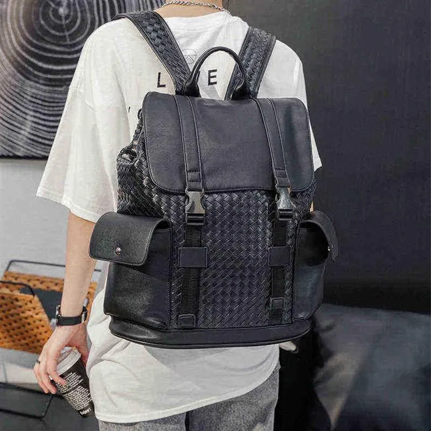 Skolväska Famou Designer Backpack Men Travel Bag Laptop Computer Backapck Weave Leather Bagpack Fashion Mochila Hombre Sac 2207282720
