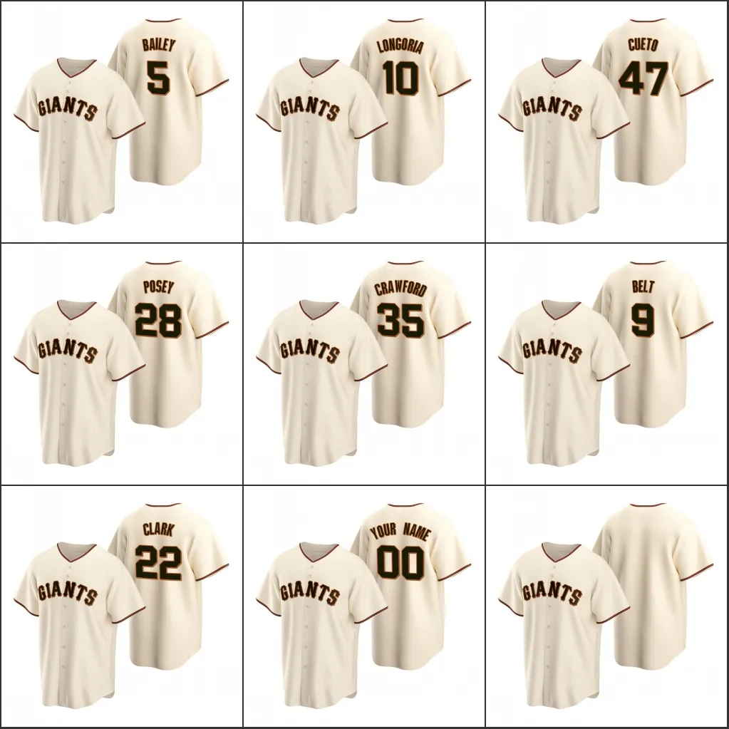 San Francisco''Giants Homens 28 Buster Posey 22 Will Clark 9 Brandon Belt 5 Patrick Bailey Personalizado Mulheres Youth''Replica''Home Jersey