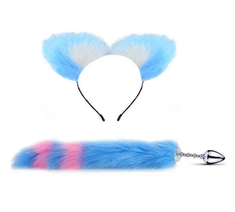 Nxy Anal Toys Metal Plug Long Fox cat Tail with Cat Ears Headbands Butt Adult Sex for Women Men Couples Game Accessory 12076313204