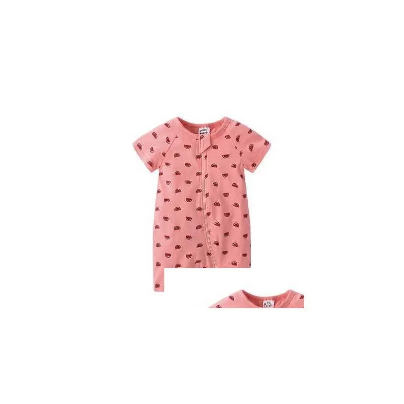 Rompers Enfants Contes Marque Vêtements Fruit Modèle Bébé Combinaison À Manches Courtes Infantile Barboteuse Garçon Fille Zip Sleepsuit G1221 Drop Livraison M Otemd