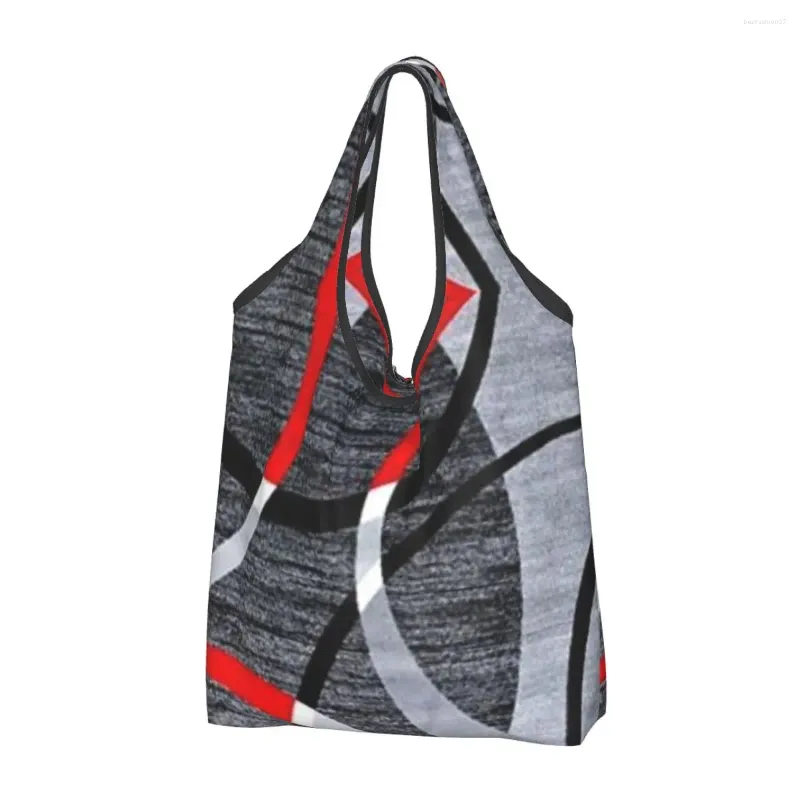 Сумки для покупок с абстрактными серыми и красными завитками, продуктовая сумка-шоппер на плечо, большая вместительная портативная сумка с геометрическим узором