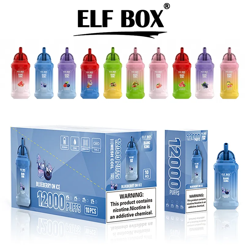 Elf Box 12000 puffs Disposable Vape Pen Bang King 12K Puff E Cigarettes Kit Elf Box Mesh Coil Rechargeable 600mAh Battery Vapers 0% 2% 3% 5% 10 Colors Vaporizers