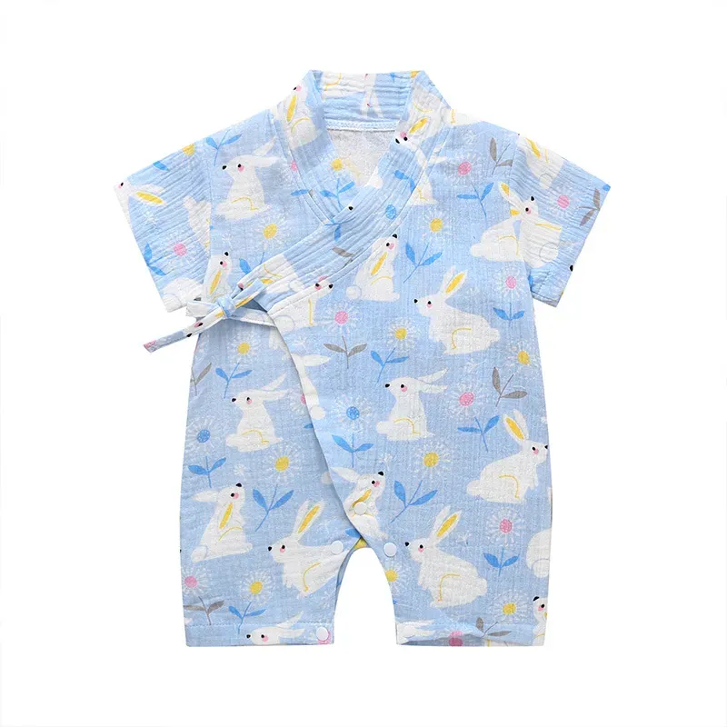 INS Newborn Jumpsuit Clothing Infants Short Sleeve Cartoon print Muslin Cotton Rompers Baby Boy Girl Clothes Sleepwear 5 Styles M2519