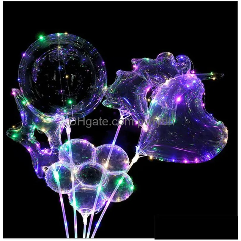 파티 장식 LED Bobo Luminous Balloon Transparent Colorf Lights Balls Chirstmas 웨딩 장식 선물 나무 별 모양 판매 DHUMI