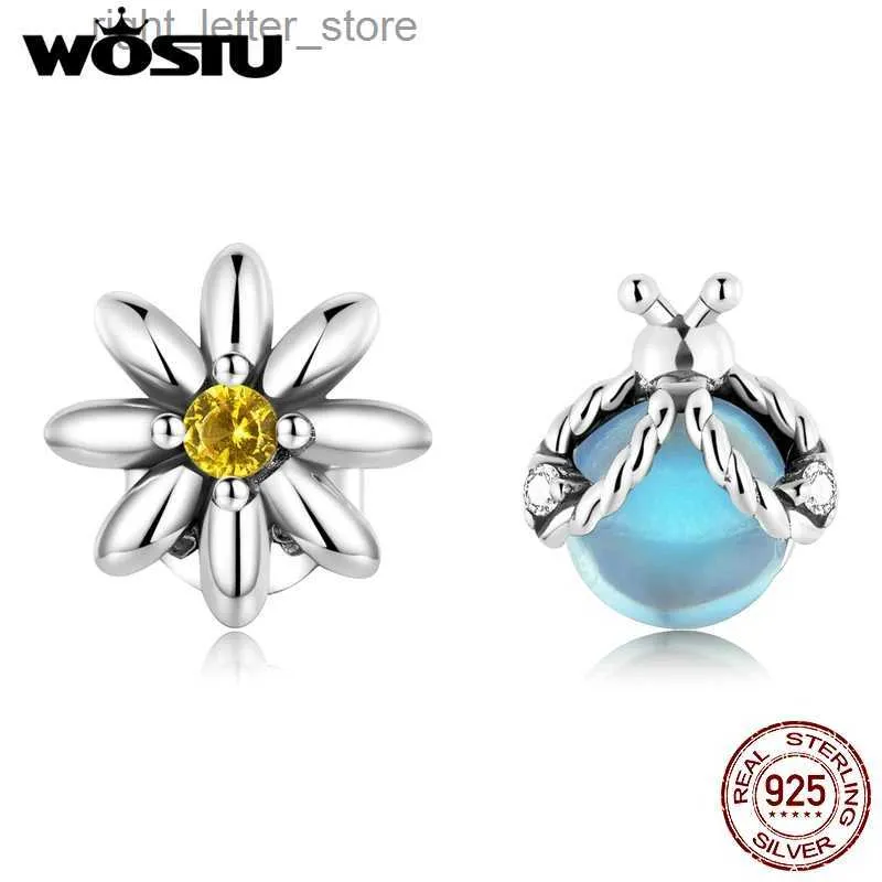 Stud WOSTU 925 Sterling Silver Insect Flower Daisy Ladybug Asymmetrical Stud Earrings For Women Fashion Party Jewelry Gift CQE1364 YQ231211