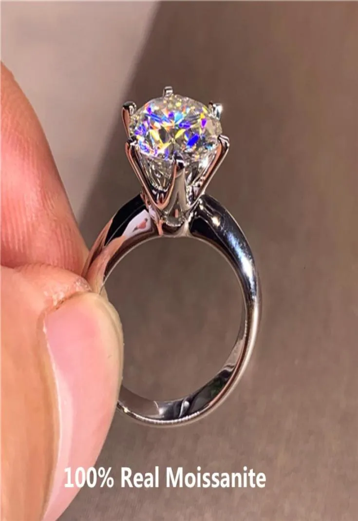 Кольцо-пасьянс, классическое 6-зубчатое 5-круглое кольцо из стерлингового серебра 14 карат, золото высокой четкости с бриллиантами, женские украшения 2301052409459