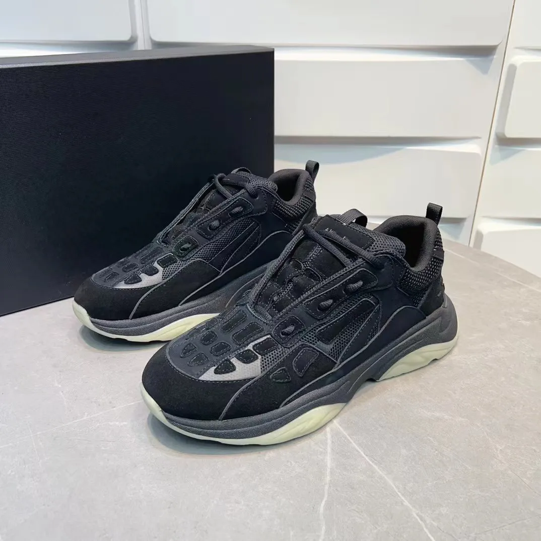 Populära centrala män Portofino Men Bone Runner Sneakers Shoes Low-Top Paneled Nubuck Mesh Platform Sole Trainers Chunky Lug Sole Casual Walking EU38-46
