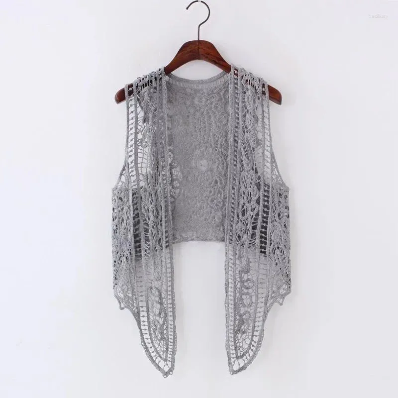 Kamizelki damskie Asymetryczne otwarte ścieg Cardigan Summer Beach Boho Hippie People Style szydełka haft haftowa kamizelka bez rękawów 2023