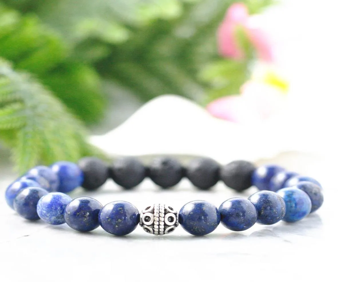 Bracelet en Lapis Lazuli naturel pour hommes, 8mm, pierre de lave, énergie, fait à la main, pierres précieuses délicates, MG0839, 3143285