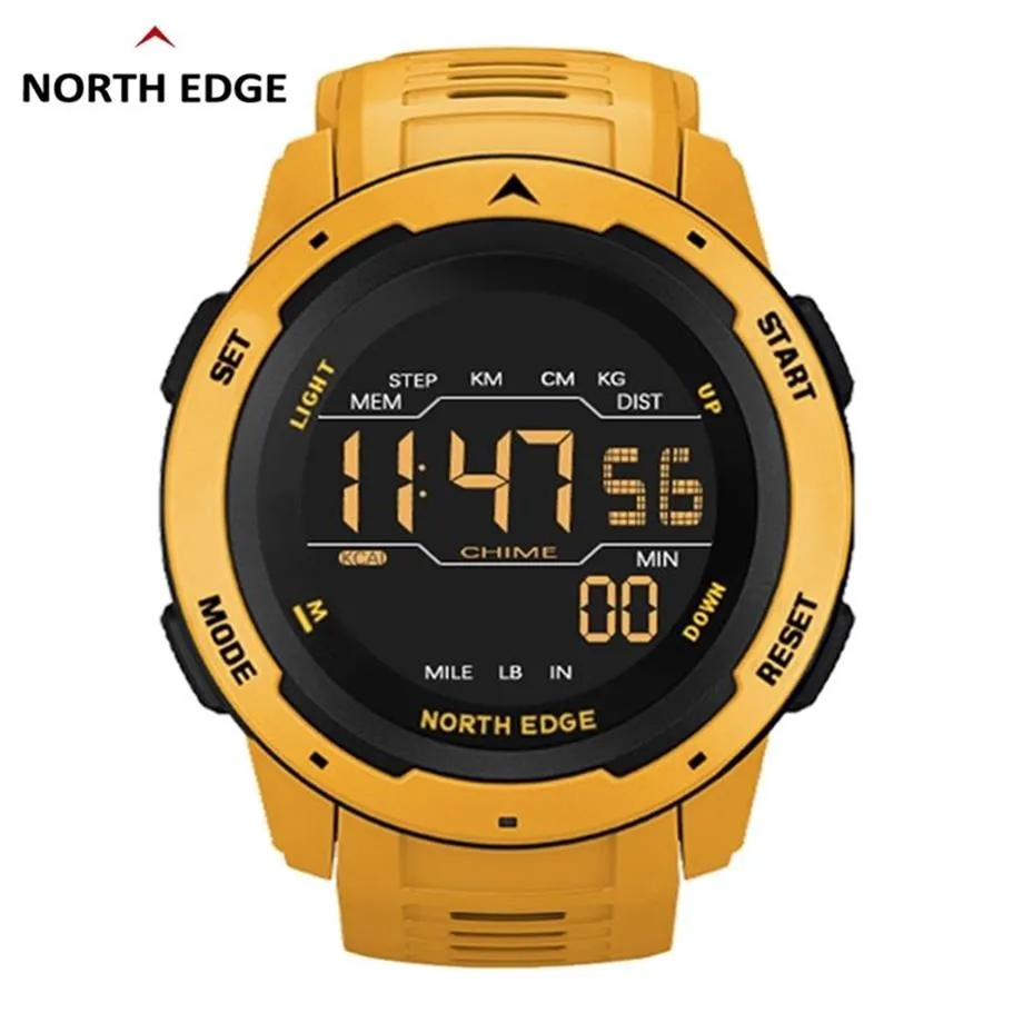 NORTH EDGE Mannen Digitaal Horloge Heren Sporthorloges Dual Time Stappenteller Wekker Waterdicht 50M Digitaal Horloge Militaire Clock293j