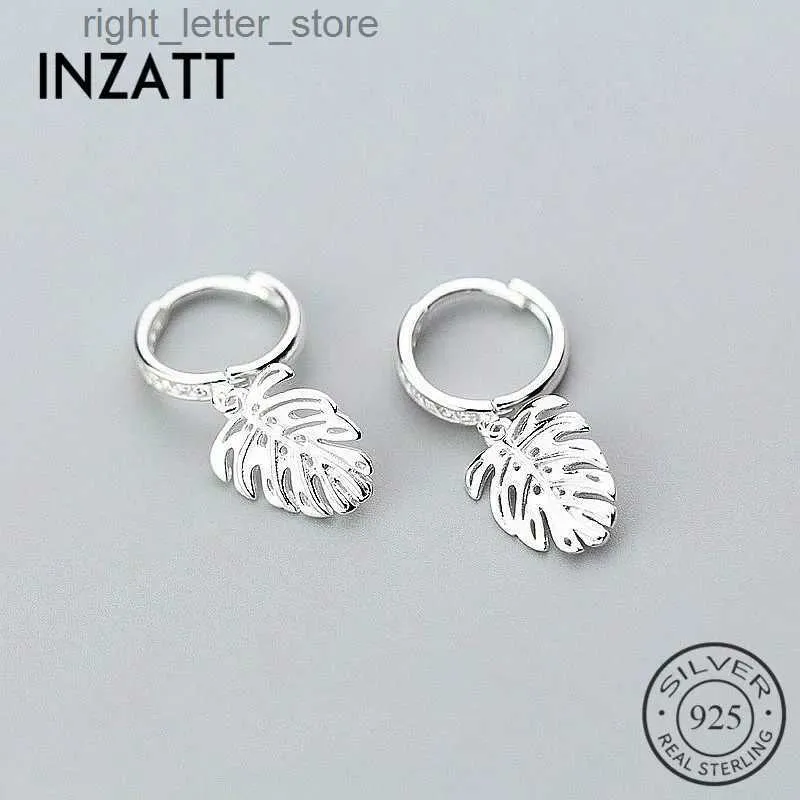 Stud INZATT Nuovo arrivo Monstera Foglia Pianta tropicale Zircone Orecchini a cerchio Fascino Argento sterling 925 Colore oro rosa FINE Jewelry YQ231211