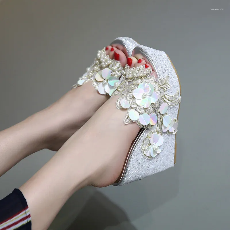 Talltor 2023 Summer Ladies Wedge Heel High Sandals Korean version Sweet Flowers Transparent Platform och