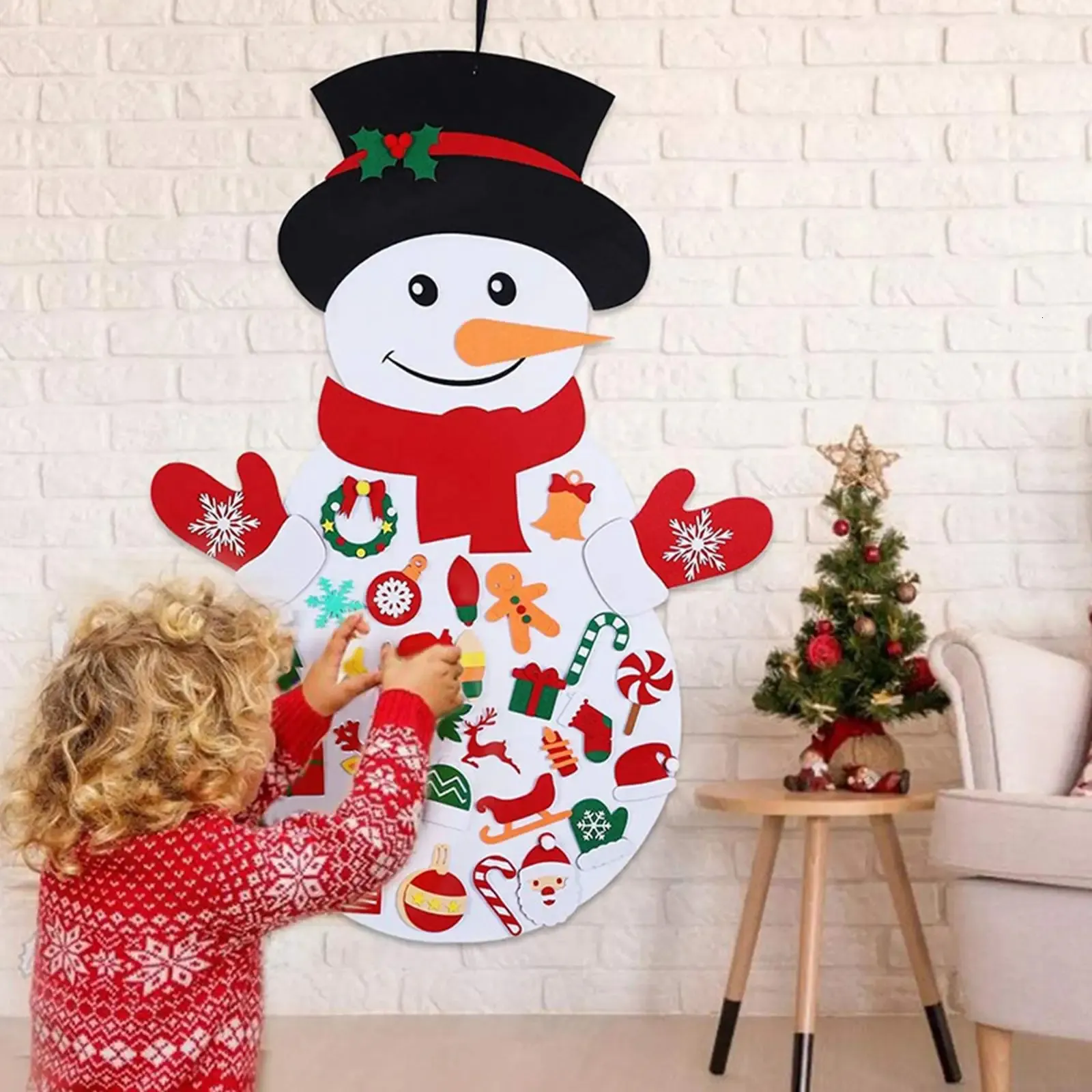 DIY Felt Christmas Snowman Games Set Ornaments Hanging Decor Set Kids Toys