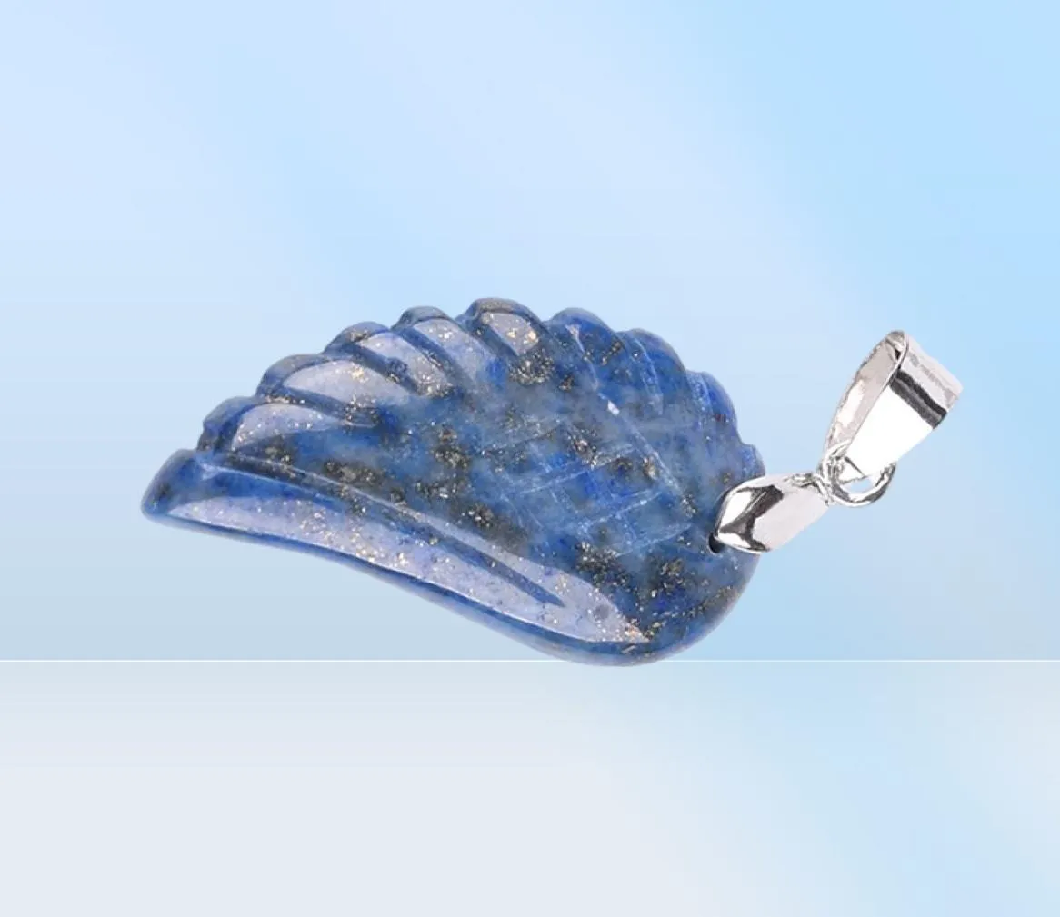 CSJA Pendentif Aile d'Ange Plume Sculptée Pierre Naturelle Améthyste Lapis Lazuli Papillon Cristal Pierre Précieuse Hommes Femmes Amour Bijoux Handm4104047