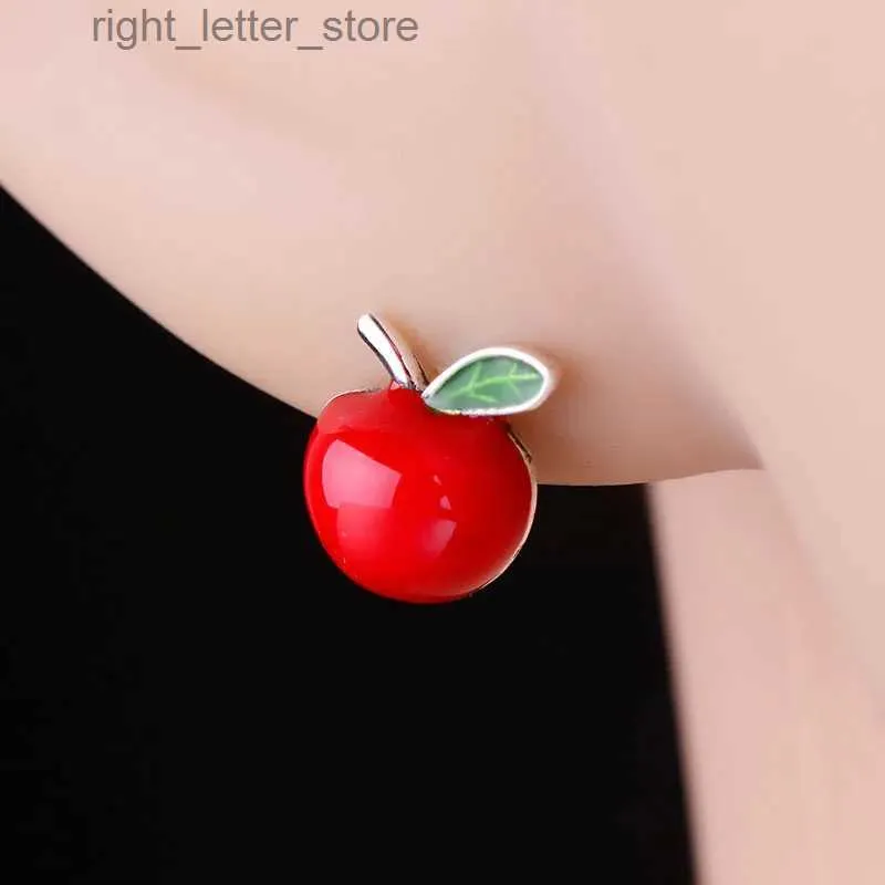 Stud 925 Sterling Silver Small Minimalist Red Emalj Apple Studörhängen för kvinnor Girls Brincos Hypoallergenic Pendientes YQ231211