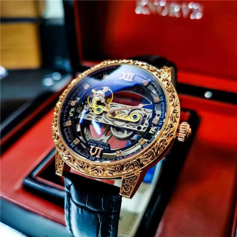 DHgate Swiss Genuine Carved Automatic Watch for Men Waterproof Non Windup Hollowed Out Luminous Real Leather Belt Light Luxury Watches