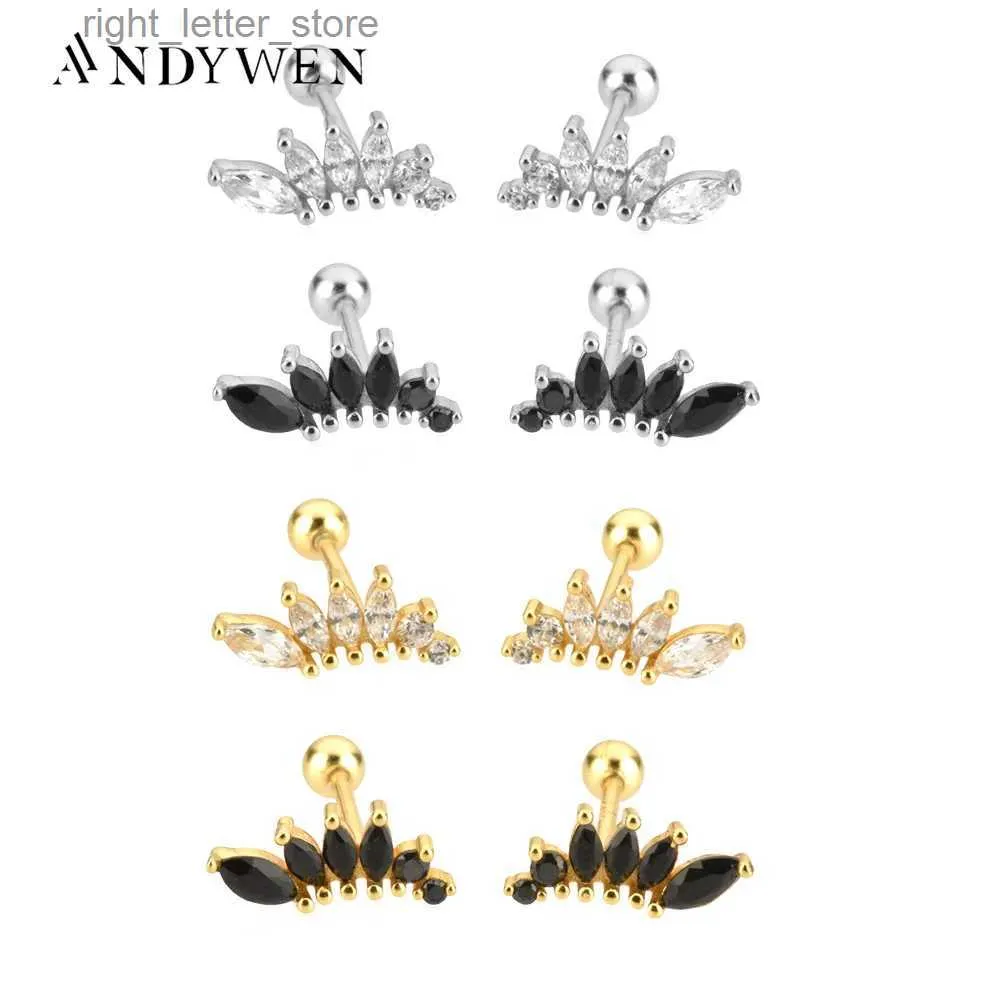 Stud Andywen 925 Sterling Silver Gold Clear Zircon CZ Piercing Stud Earring Fine Jewelry 2021 Wedding Present Pendiente Line Crystal YQ231211