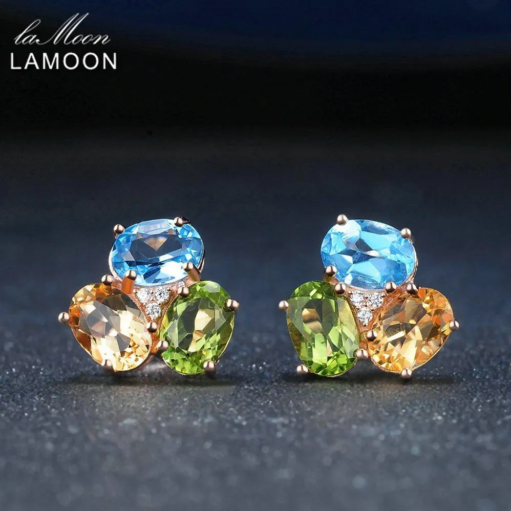 LAMOON 925 Sterling Silver Earrings For Women Gemstone Earring Citrine Peridot Topaz 18K Rose Gold Fine Jewelry S925 LMEI037 CJ191233b