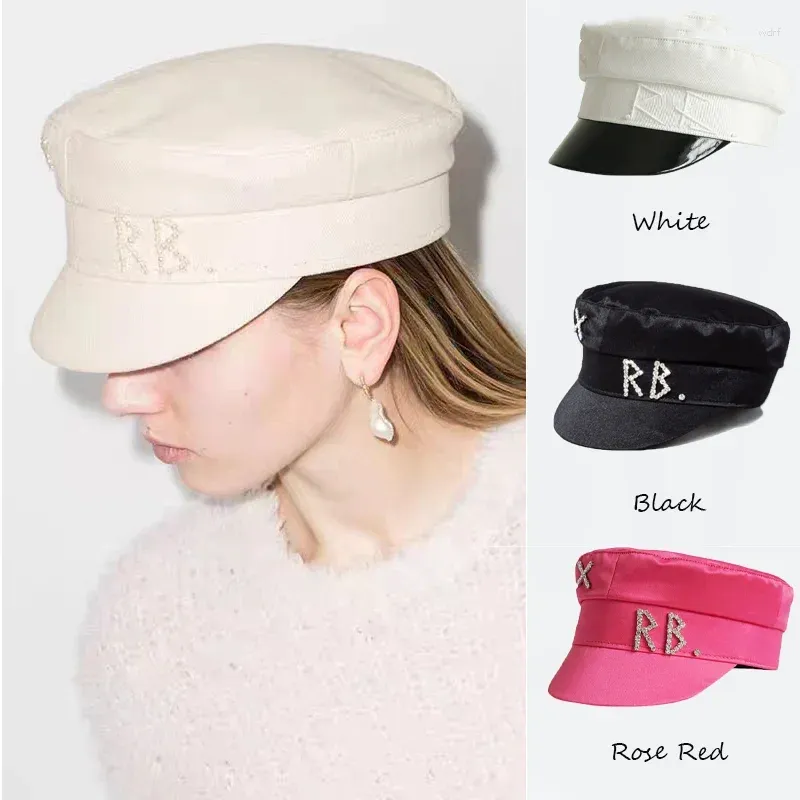 Berets Baker Boy Hat مع شعار Boinas Para Hombre Ins Collection Chic Pu Cotton Sboy Hats for Women Flat Militray Caps