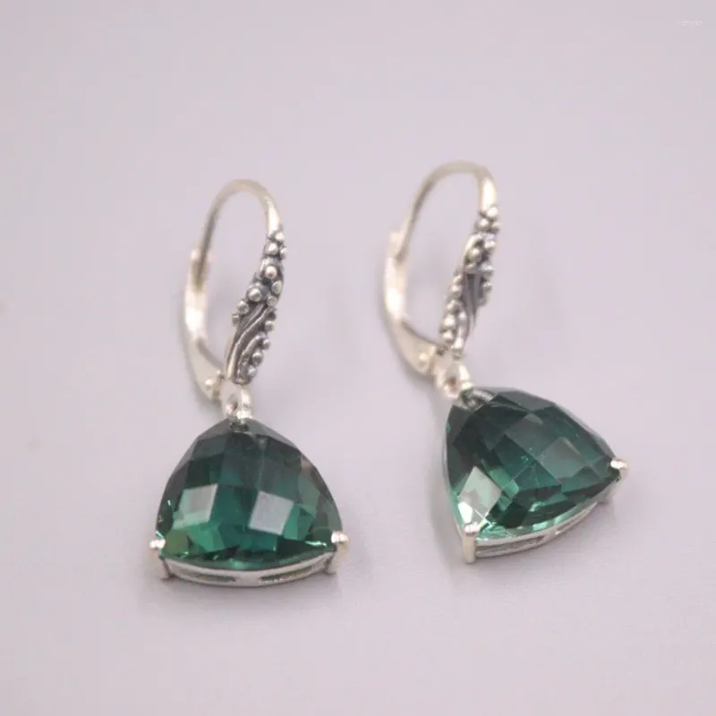 Boucles d'oreilles pendantes en argent sterling 925 véritable avec billion de cristaux verts de 3 cm de longueur