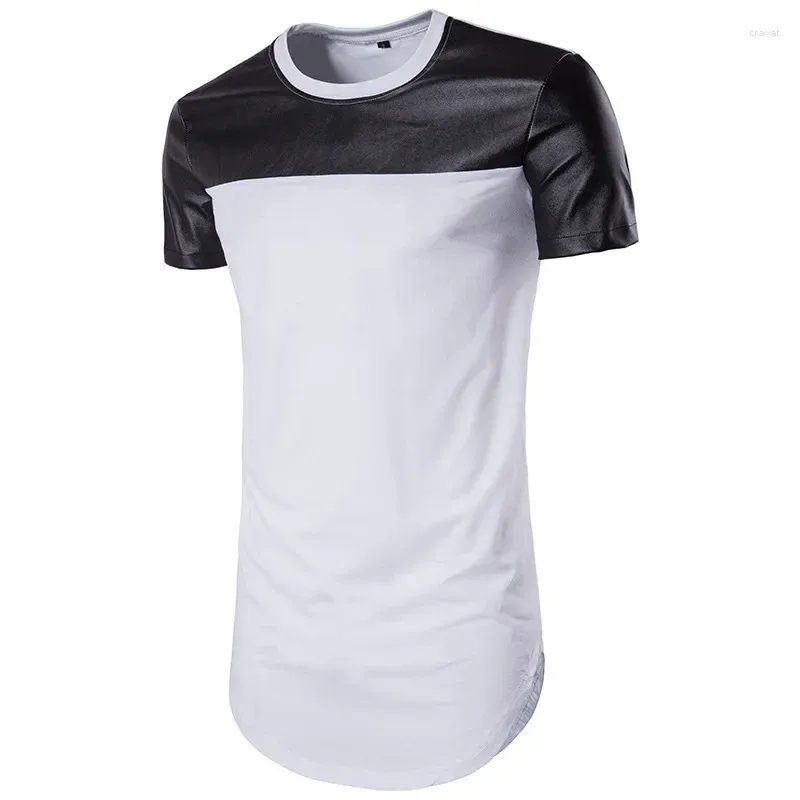 Men's T Shirts Fashion Boys Casual Black And White Leather T-shirt Short Sleeve Tshirt Men Shirt Oversize Patchwork Tee Male