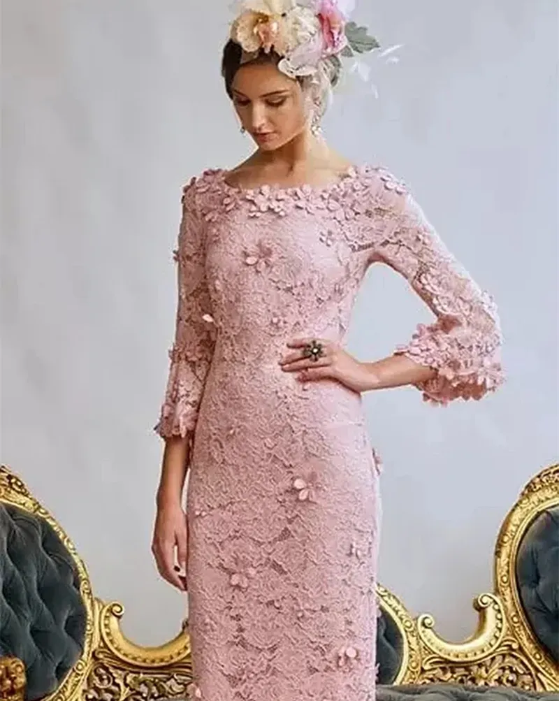 Elegant Pink Lace Sheath Mother of the Bride pink dress with Elegant Pink Lace Sheath Mother of the Bride pink dress with