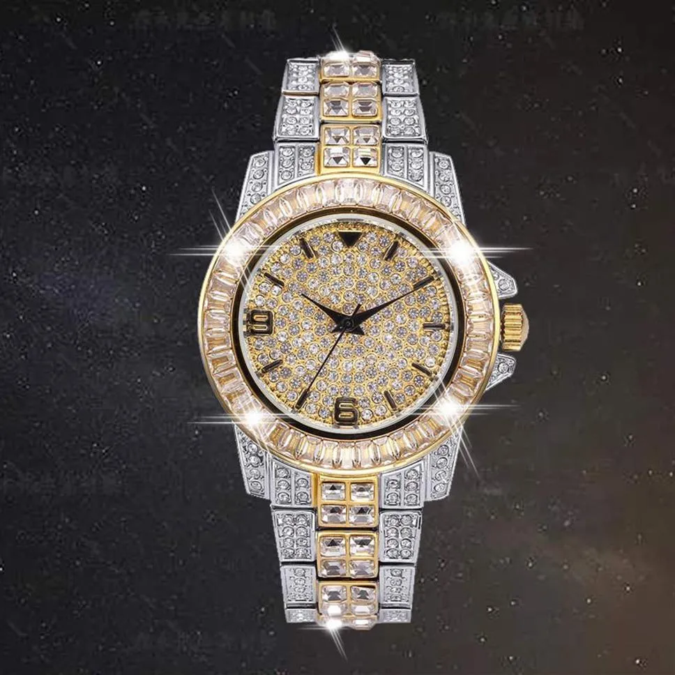 AAA CZ Bling Diamant Herrenuhr Rolle 18 Karat vergoldet Ice Out Quarz Iced Armbanduhren für Männer Männliche wasserdichte Armbanduhr Ho209Y