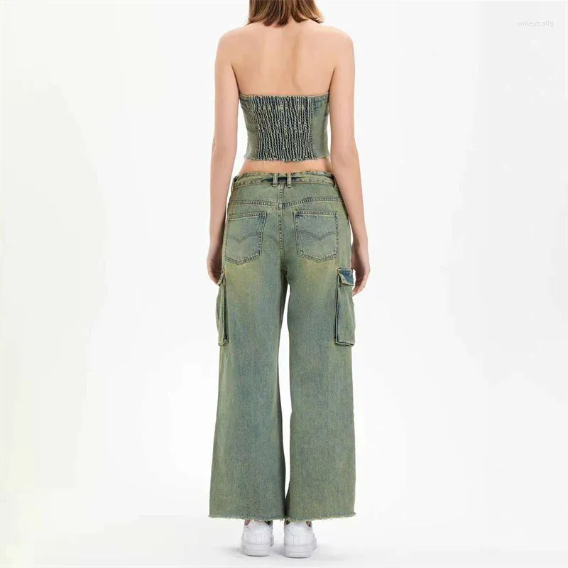 Jean Cargo en coton pour femmes, tendance coréenne, pantalon Cargo, Vintage, lavage et confection de vieux pantalons droits, Streetwear Y2k, printemps 2023