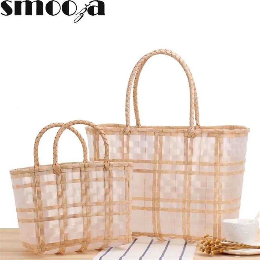 Handmade Transparent Feminina Bolsa Feminina Plástico Tecido Bolsa de praia de verão fêmea S Bohemia GRANDE PEQUENA MULHERIAS COMPRIDADE W220427286E