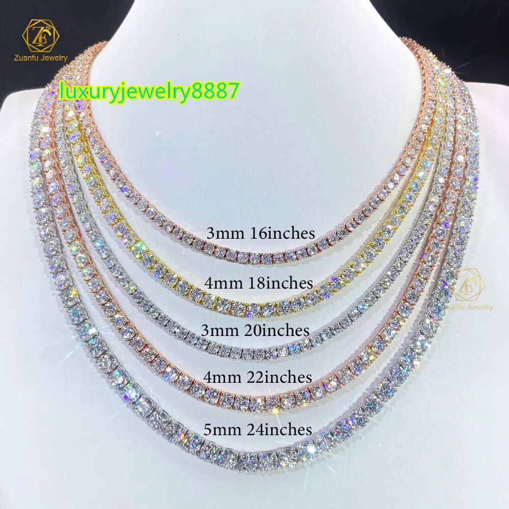 925 Srebrny żółty złoto/różowe złoto Wylany 3 mm 4 mm 5 mm 6 mm 6,5 mm losowany mrożony moissanite Tennis Naszyjnik Moissanite producent