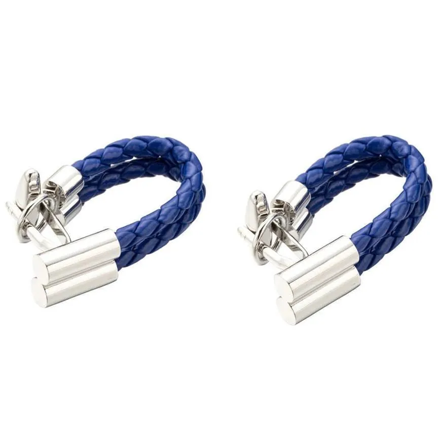 Gemelos de cadena de cuero azul, Gemelos saludables, puños tejidos, botón, Gemelos, joyería para hombres, 5 pares, caída 262M