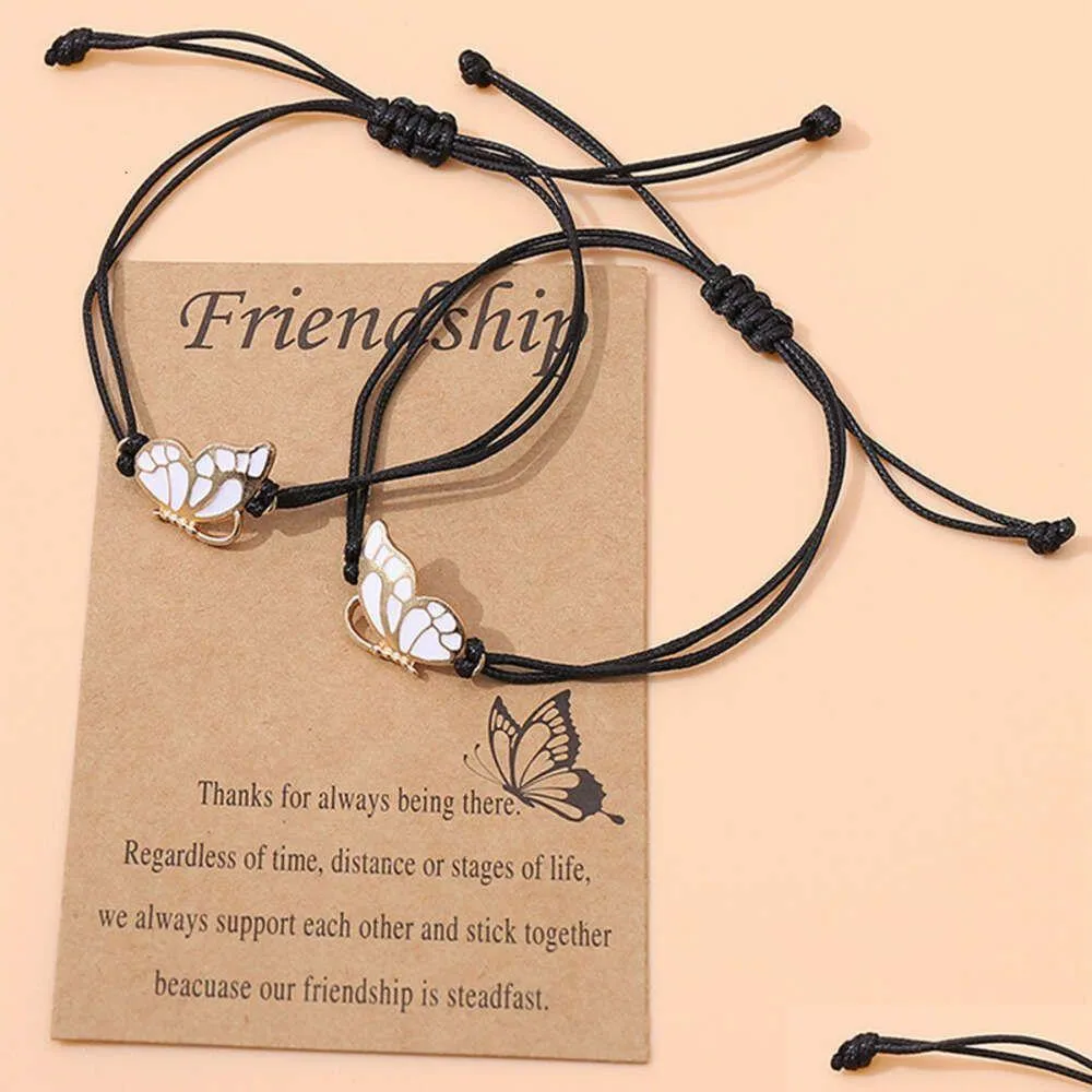 Charm Bracelets Friends Butterfly Couple With Card Friend Wax Rope Woven Friendship Bracelet 17-26Cm Adjustable For Women Charms Vsc Dh9Cb