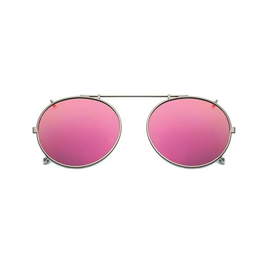 Polarized Round Clip On Sunglasses Unisex Pink Coating Mirror Sun Glasses Driving Metal Oval Shade Clip On Glasses uv400265G