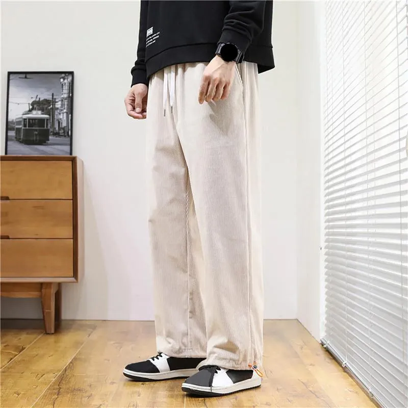 Męskie spodnie Corduroy Cargo Elastyczne talia dresowe sznurki moda luźne swobodne długie spodnie uliczne odzież uliczna