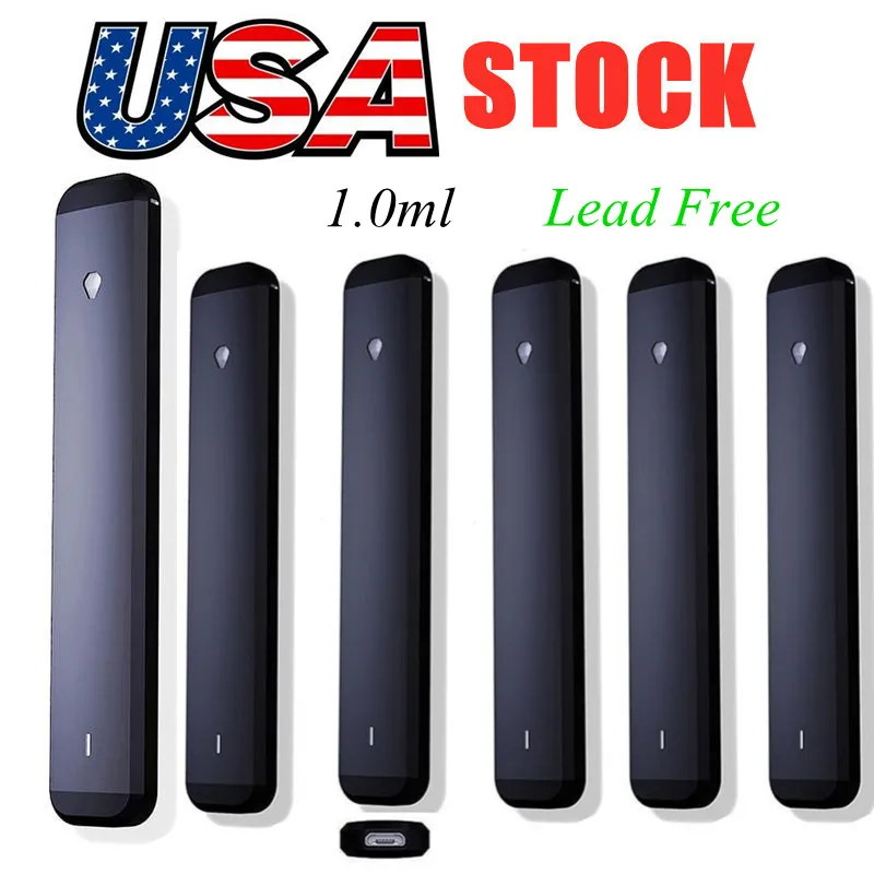 USA STOCK Stylo Vape jetable 1 ml Pod 280 mah Batterie rechargeable pour appareil noir D8 D9 Réservoir d'huile épais vide sans colmatage sans brûlure 50pcs / caisse Exemple de commande