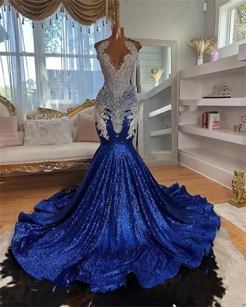 Royal Blue Silver Dama Dresses Royal Blue Mermaid Prom Dress Long