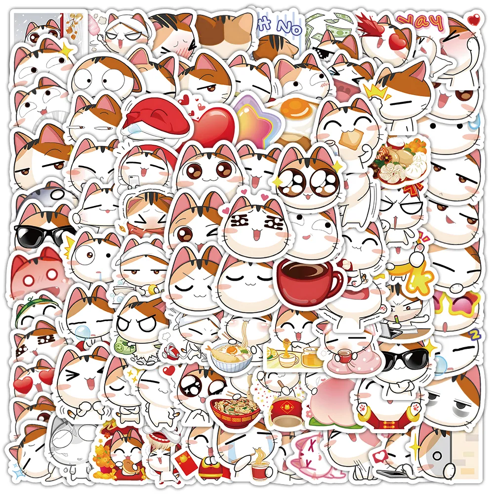 104pcs smiling cute cats cartoon graffiti Waterproof PVC Stickers Pack For Fridge Car Suitcase Laptop Notebook Cup Phone Desk Bicycle Skateboard Case.