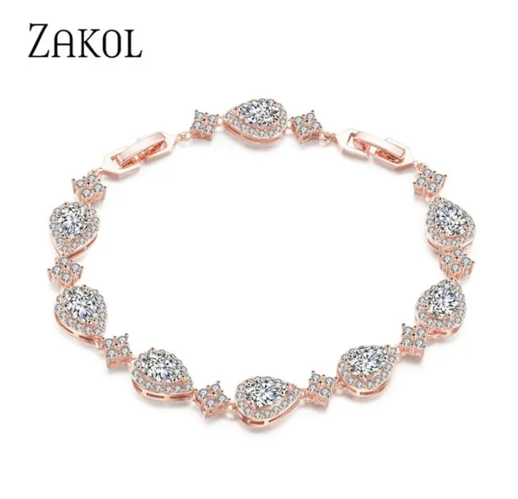 Zakol Trendy White Gold Color Cubic Zirconia Stone Big Water Drop Shape Armband Bangle For Women Party Jewelry FSBP2014 2111247190244